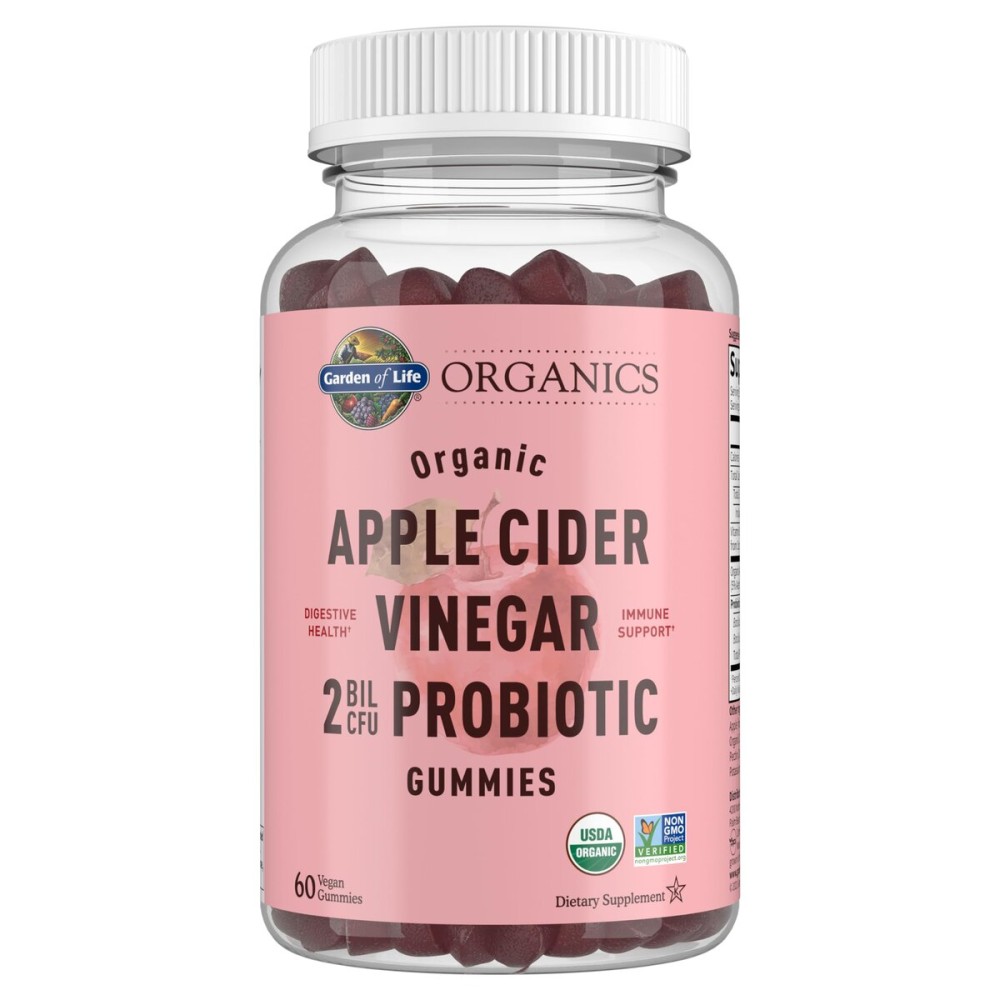 Garden of Life Apple Cider Vinegar Probiotic Gummies USDA Organic ACV Gummy Vitamins, 2 Billion CFUs, Whole Food Vitamin B12-60 Vegan, Non-GMO Gummies for Digestion & Immunity