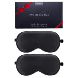BeeVines Sleep Mask, 2 Pack 100% Real Natural Silk Eye Masks with Adjustable Strap for Sleeping, Mulberry Silk Eye Sleep Shade Cover, Blocks Light Reduces Puffy Eyes Traveling Gifts (Black & Black)