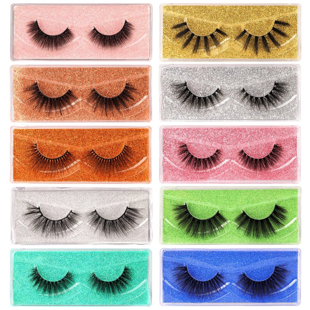 Lanflower Lashes False Eyelashes Natural Look 3D Faux Mink Eyelashes Pack 10 Styles Russian Strip Lashes