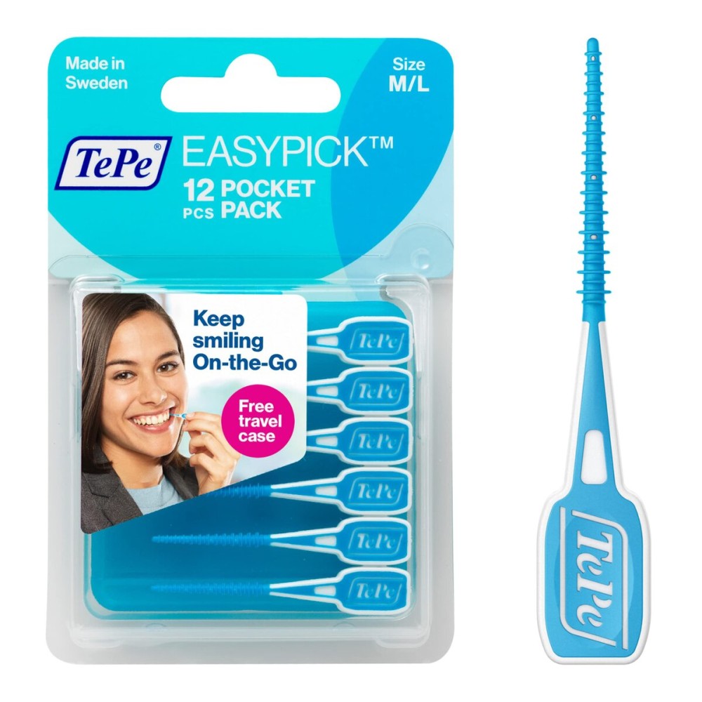 TEPE Dental Floss Picks, Tooth Picks Flossers, Floss Sticks, EasyPicks M/L, Blue, 12 Pk