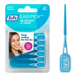 TEPE Dental Floss Picks, Tooth Picks Flossers, Floss Sticks, EasyPicks M/L, Blue, 12 Pk
