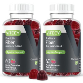 VITEEY Prebiotic Fiber Gummies for Adults, 4g - Gut Health & Digestive Soluble Fiber Supplement Gummies - Zero Sugar Added, Vegan, Gluten-Free - 120 Count