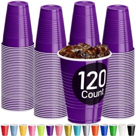 DecorRack Purple Plastic Cups, 12 oz Disposable Cups, Reusable Party Supplies (120 Count)