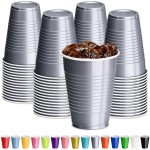 DecorRack Gray Plastic Cups, 12 oz Disposable Cups, Reusable Party Supplies (40 Count)