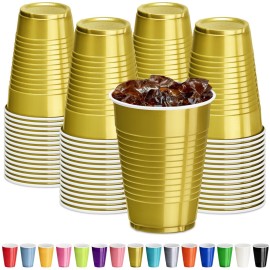 DecorRack Gold Plastic Cups, 12 oz Disposable Cups, Reusable Party Supplies (40 Count)