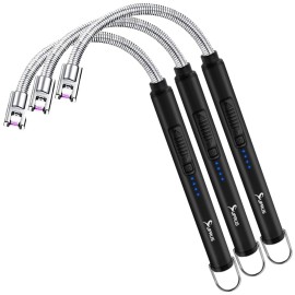 SUPRUS Electric Candle Lighter USB Type C Rechargeable Lighter Steel Shell & Hanging Hook with 360 Flexible Neck(Black, 3)