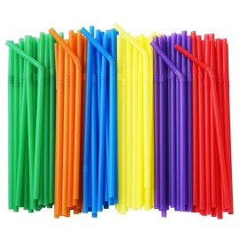 ALINK 200-Pack Flexible Drinking Straws, Assorted Colors Plastic Disposable Bendy Straws - 7.75 x 0.23