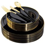 150pcs Black Plastic Plates, Black and Gold Plates,Gold Plastic Silverware,Black and Gold Dinnerware Set,Premiun Taleware,Perfect for Birthday,Party,Wedding,Anniversary