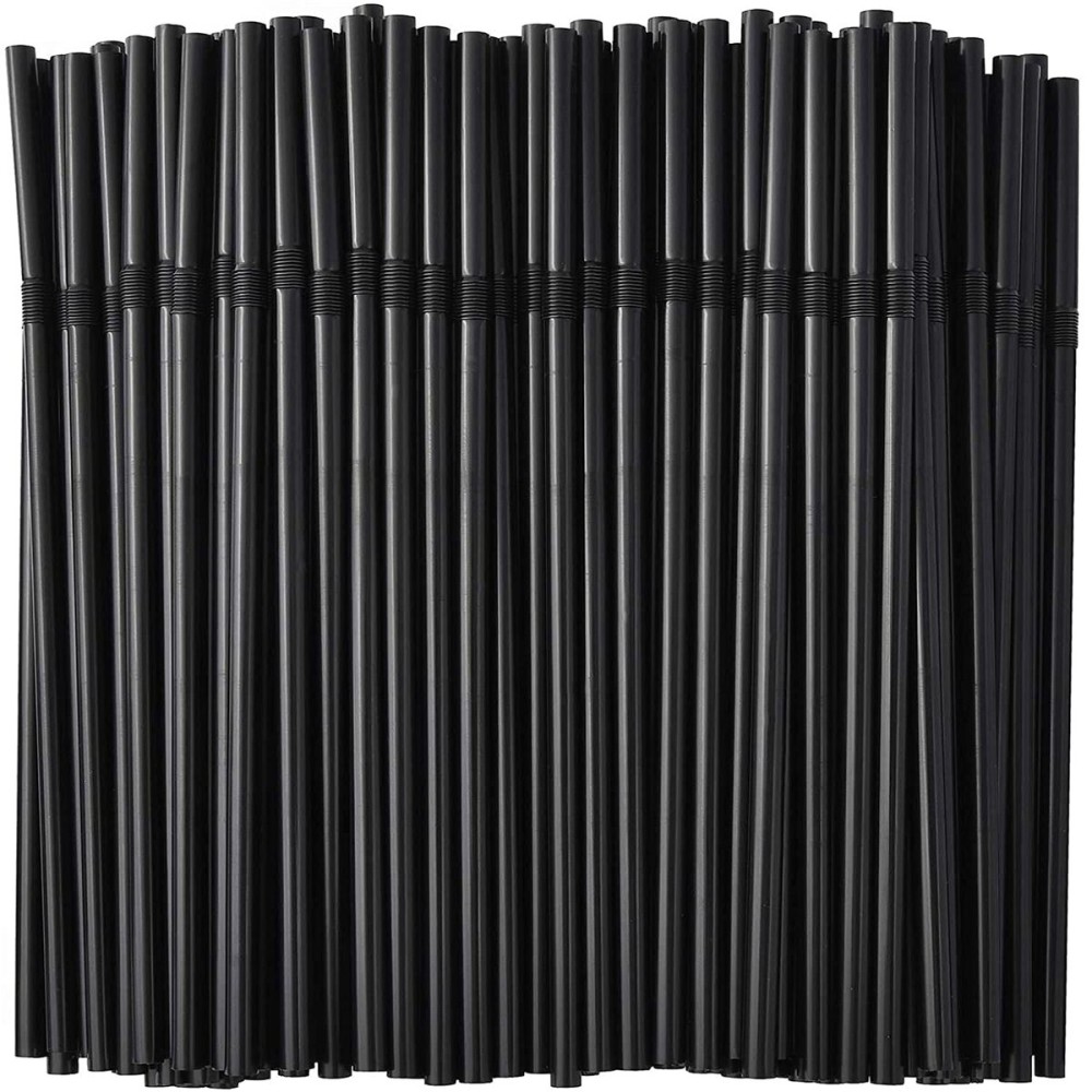 ALINK 500-Pack Black Flexible Drinking Straws, Plastic Disposable Bendy Straws - 7.75 x 0.23
