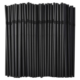 ALINK 200-Pack Black Plastic Flexible Straws, 0.23 x 7.75 disposable Bendy Drinking Straws