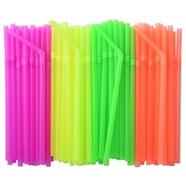 ALINK 500-PCS Neon Colored Flexible Drinking Straws, Plastic Disposable Bendy Straws - 7.75 x 0.23