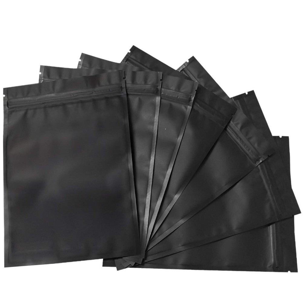 100 Pack Mylar Bags 6.3 x 9.4 Inches Resealable Smell Proof Bags for Storage Foil Pouch Bags Matte Black