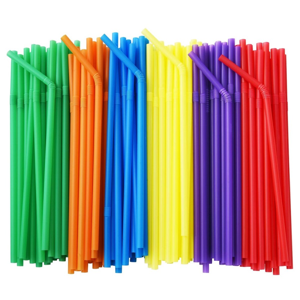 ALINK 500-Pack Solid Colors Flexible Drinking Straws, Plastic Disposable Bendy Straws - 7.75 x 0.23