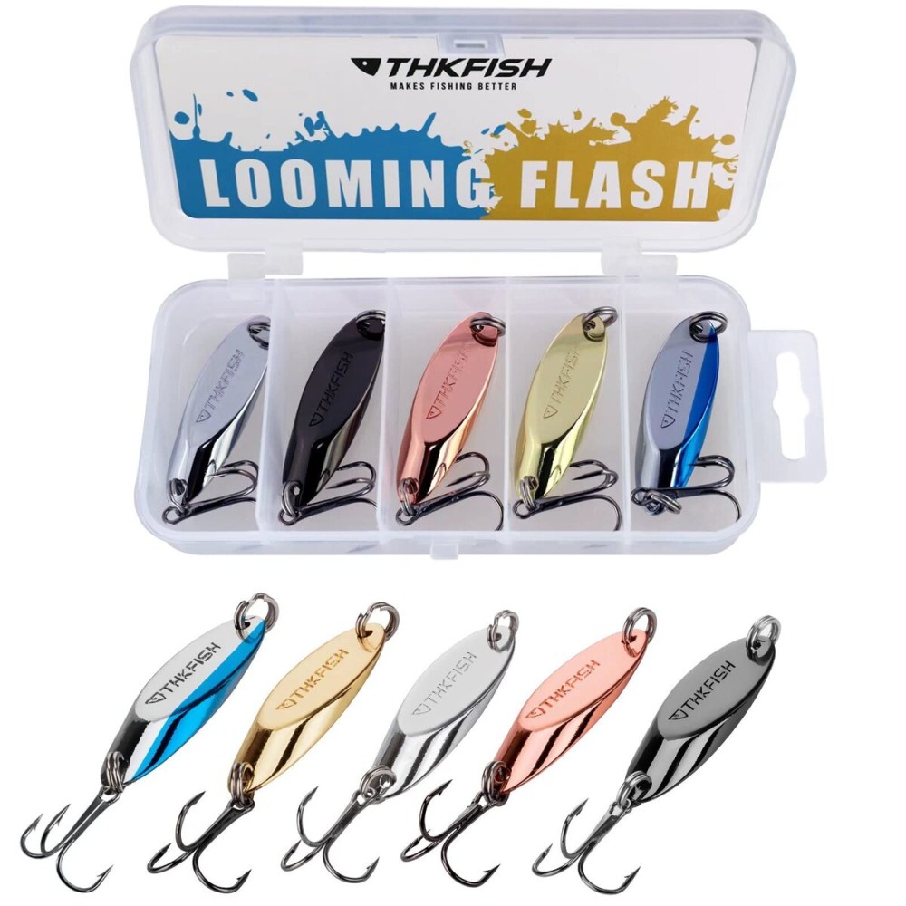 THKFISH Fishing Spoons for Trout, Pike, Bass, Crappie, Walleye - Color C 1/8oz 5pcs