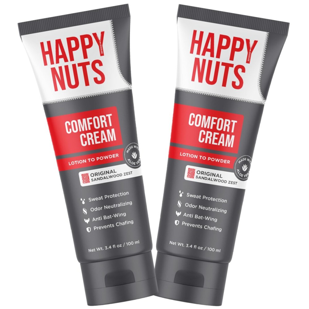 HAPPY NUTS Comfort Cream Deodorant For Men: Anti-Chafing Sweat Defense, Odor Control, Aluminum-Free Mens Deodorant & Hygiene Products for Men\'s Private Parts 3.4 Fl Oz (2 Pack), Original Scent