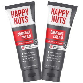 HAPPY NUTS Comfort Cream Deodorant For Men: Anti-Chafing Sweat Defense, Odor Control, Aluminum-Free Mens Deodorant & Hygiene Products for Men\'s Private Parts 3.4 Fl Oz (2 Pack), Original Scent