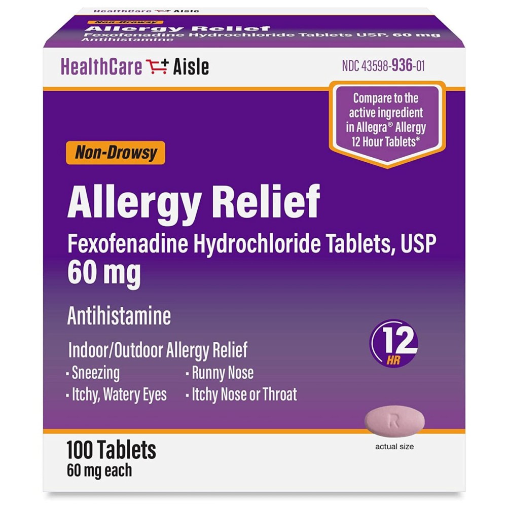 HealthCareAisle Allergy Relief - Fexofenadine Hydrochloride Tablets USP, 60 mg - 100 Tablets - Non-Drowsy Antihistamine, 12-Hour Allergy Medicine