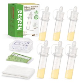 haakaa Colostrum Collector with Storage Case Set, Included 1 pc Reusable Cotton Wipe and Storage Box (0.1oz/4ml, 6 pcs)