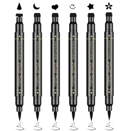 Ownest 6Pcs Eyeliner Stamp, Double-End Eyeliner Stamp Pen, Waterproof Eye Liner Tattoo Makeup-Smiley+Triangle+Heart+Star+Moon+Flower