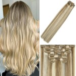WindTouch Clip In Hair Extensions Human Hair Mixed Bleach Blonde 18Inch 75g Hair Extensions for Women Remy Blonde Extensions Clip in 18p613 7PCS