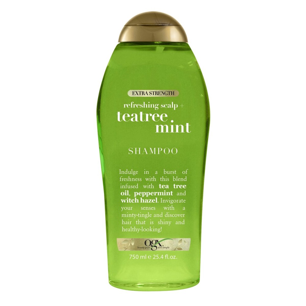 OGX Extra Strength Refreshing Scalp + Teatree Mint Shampoo, Invigorating Scalp Shampoo with Tea Tree & Peppermint Oil & Witch Hazel, Paraben-Free, Sulfate-Free Surfactants, 25.4 Fl Oz