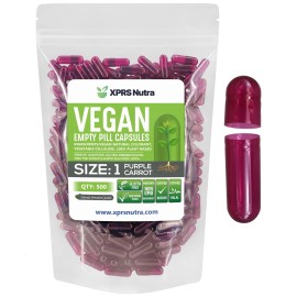 XPRS Nutra Size 1 Empty Capsules - 500 Count Empty Vegan Capsules - Vegetarian Pills - DIY Vegetable Capsule Filling- Veggie Pill Caps for Do-It-Yourself Supplements (Purple Carrot)