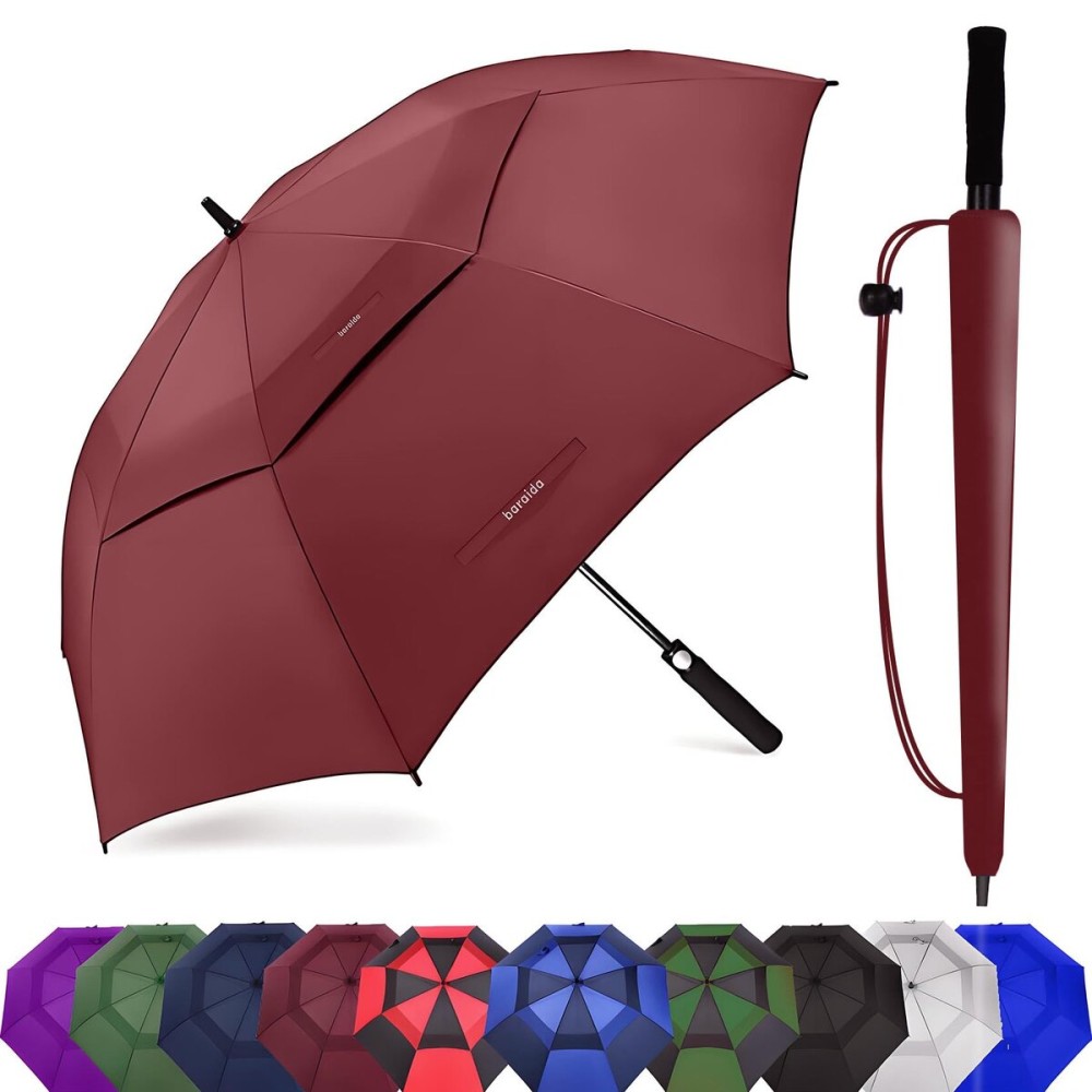 Baraida Golf Umbrella Large 62/68/72 Inch, Extra Large Oversize Double Canopy Vented Windproof Waterproof Umbrella, Automatic Open Golf Umbrella for Men and Women and Family.(68 Inch,Burgundy)