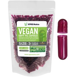 XPRS Nutra Size 3 Empty Capsules - 1000 Count Empty Vegan - Vegetarian Pills - DIY Vegetable Capsule Filling - Veggie Pill Caps (Purple Carrot)
