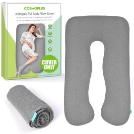 COSMOPLUS    U Shaped Full Body Pillow Case  for Maternity,Stretchy Cool Breathable Jersey Fabric,Provides Sleep and Pregnancy Support,Light Grey