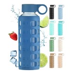 purifyou 40oz / 32oz / 22oz / 12oz Borosilicate Glass Water Bottle with Time & Volume Markers, Silicone Sleeve, Stainless Steel Lid | Reusable Glass Bottle for Water & Juice (12oz Chinese Porcelain)