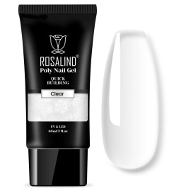 ROSALIND 2 oz Clear Poly Nail Gel - Professional Nail Extension Gel for Long Lasting DIY & Salon Nails, Quick Dry UV/LED Light Cured Transparent Builder Clear Gels Base