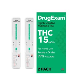 2 Pack - DrugExam Made in USA Most Sensitive Marijuana THC 15 ng/mL Single Panel Drug Test Kit - Marijuana Drug Test with 15 ng/mL Cutoff Level for Detecting Any Form of THC (2)