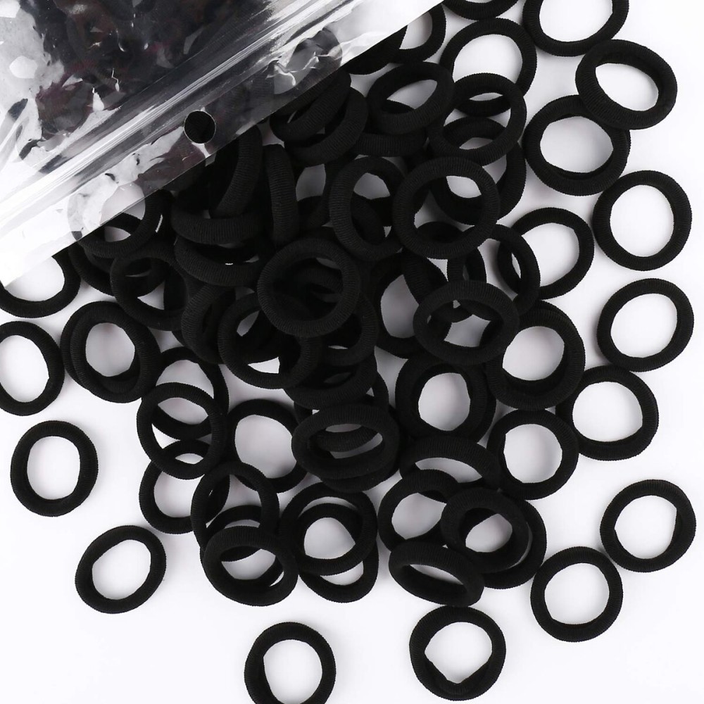 200PCS Black Baby Hair Bands - Mini Seamless Toddler Hair Ties - Soft Toddler Hair Ponytail Holders for Kids Girls, 1 Inch in Diameter, Black, by BAOLI
