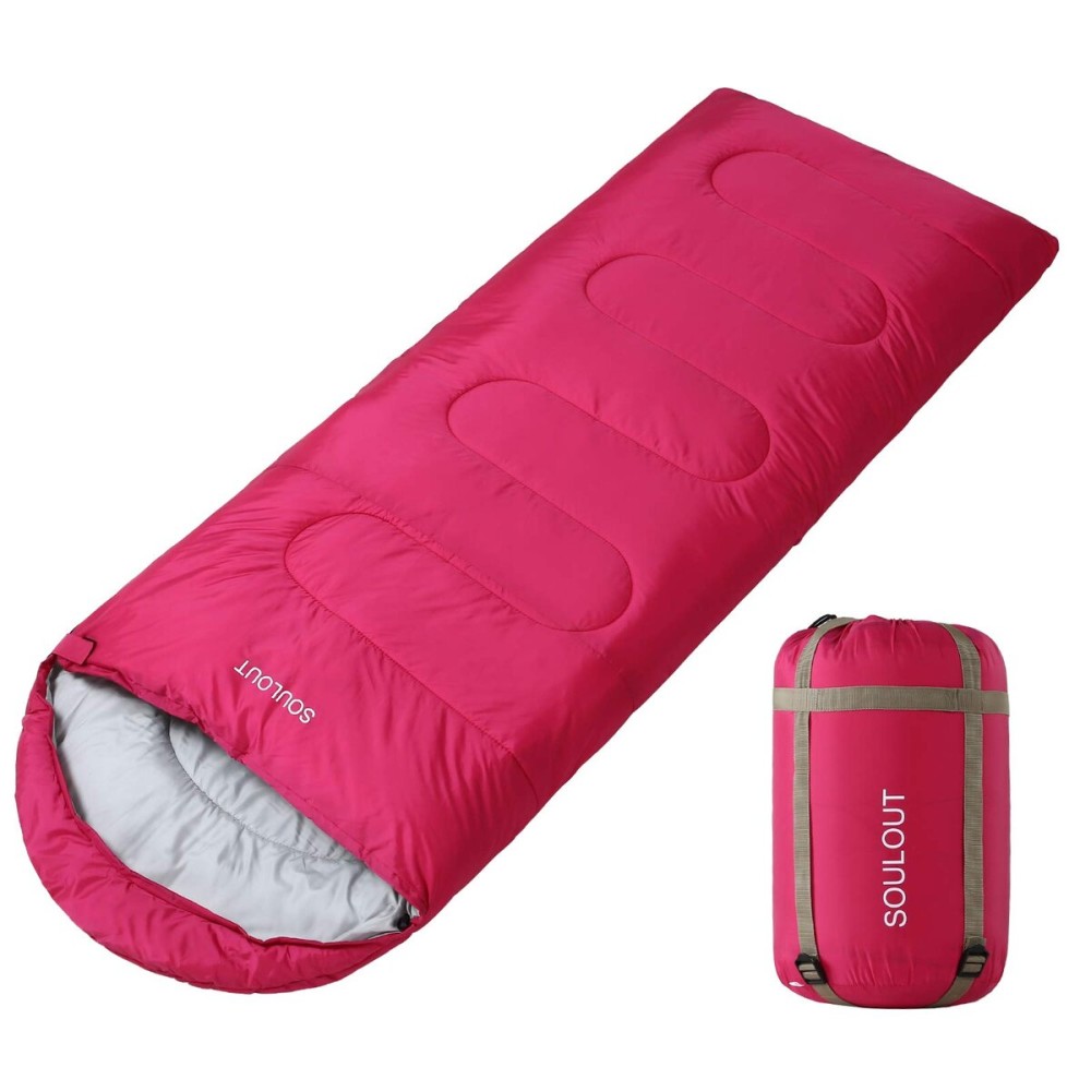 3-4 Season Sleeping Bag for Adults & Kids, Lightweight Warm Cold Weather Camping Bag with Waterproof Compression Sack - Portable for Hiking, Backpacking, Traveling & Outdoor Adventures (Pink)