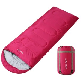 3-4 Season Sleeping Bag for Adults & Kids, Lightweight Warm Cold Weather Camping Bag with Waterproof Compression Sack - Portable for Hiking, Backpacking, Traveling & Outdoor Adventures (Pink)