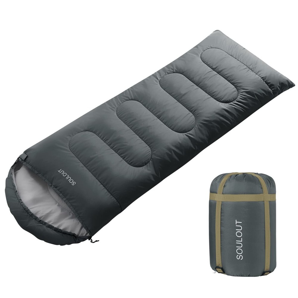 3-4 Season Sleeping Bag for Adults & Kids, Lightweight Warm Cold Weather Camping Bag with Waterproof Compression Sack - Portable for Hiking, Backpacking, Traveling & Outdoor Adventures (Light Gray)