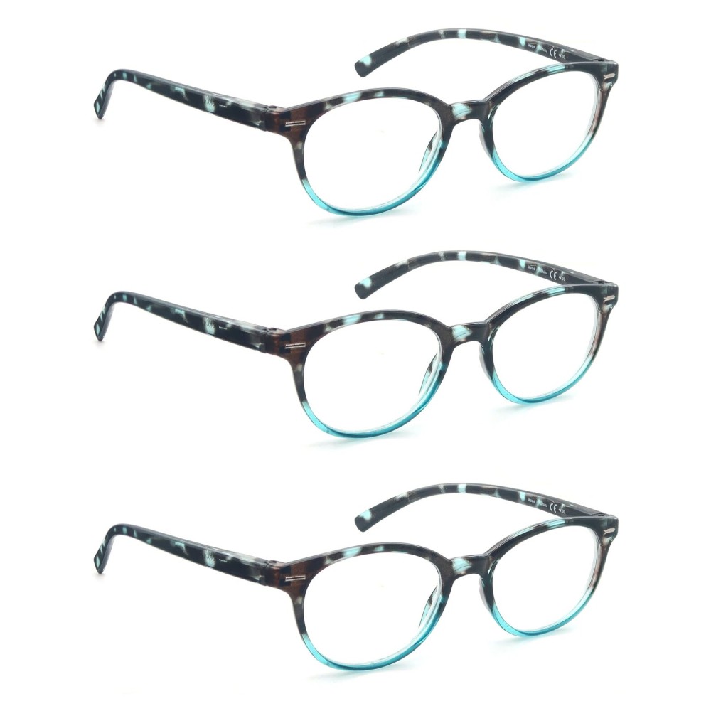 OLOMEE Reading Glasses Women Cute Small Round Readers +2.50 for Small Head/Petite Face,Blue Demi Lightweight Cheaters Reading Glasses w/Comfortable Spring Hinges 3 Pack