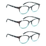 OLOMEE Reading Glasses Women Cute Small Round Readers +2.50 for Small Head/Petite Face,Blue Demi Lightweight Cheaters Reading Glasses w/Comfortable Spring Hinges 3 Pack