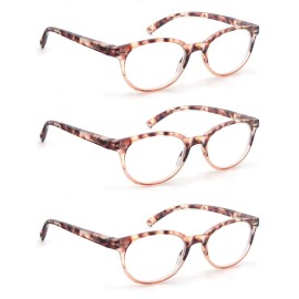 OLOMEE Reading Glasses Women Cute Small Round Readers +1.00 for Small Head/Petite Face,Tortoiseshell Lightweight Cheaters Reading Glasses w/Comfortable Spring Hinges 3 Pack