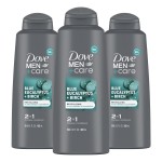 DOVE MEN + CARE 2 in 1 Shampoo Conditioner Eucalyptus + Birch 3 Count For Healthy-Looking Hair Naturally Derived Plant Based Cleansers 20.4 oz