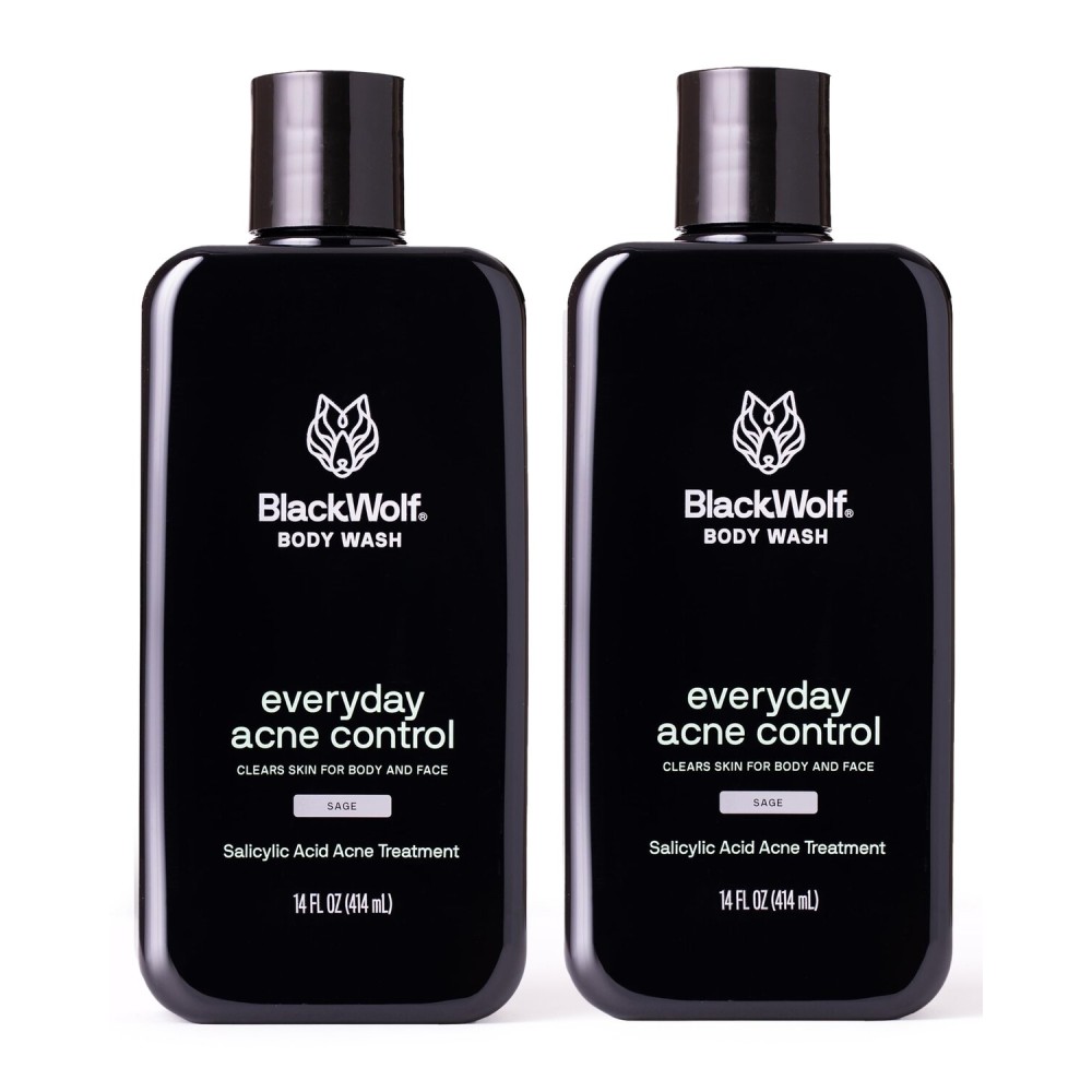 Black Wolf Salicylic Acid Body Wash for Men - 10 Fl Oz, 2-Pack - Men\'s Acne Body Wash - Charcoal Helps Reduce Acne Breakouts & Cleanse Your Skin - Full Coverage & Deep Clean Treatment - Men\'s Bodywash