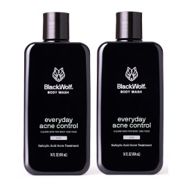 Black Wolf Salicylic Acid Body Wash for Men - 10 Fl Oz, 2-Pack - Men\'s Acne Body Wash - Charcoal Helps Reduce Acne Breakouts & Cleanse Your Skin - Full Coverage & Deep Clean Treatment - Men\'s Bodywash
