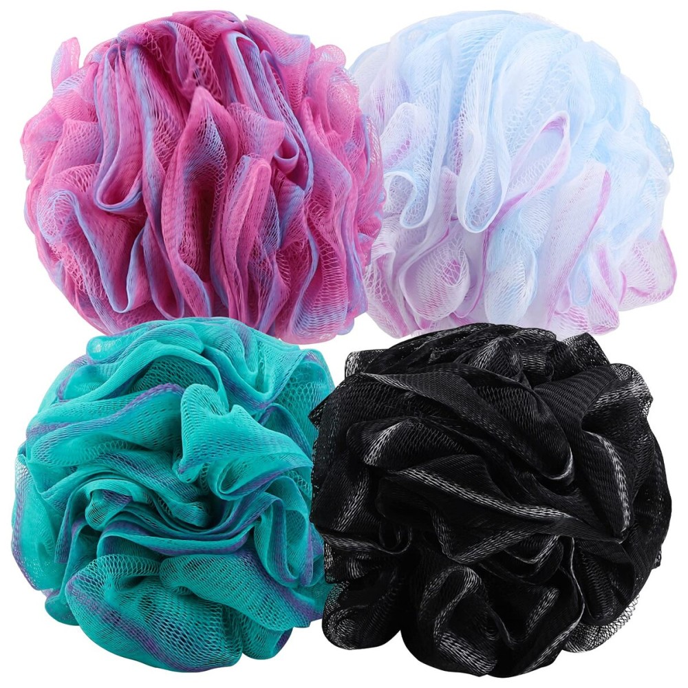 BTYMS 4 Pieces 75g/pc Shower Loofahs Large Bath Sponge Mesh Pouf Wash Puff Shower Poof Body Loofas for Bathing