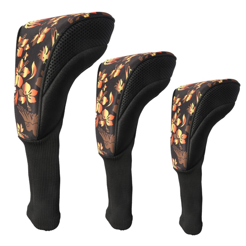 Black Golf Club Head Cover for Driver Fairway 3 Pcs Woods Headcovers, Golf Accessories Hybrid Head Covers Set with Interchangeable Tags 3 4 5 7 X