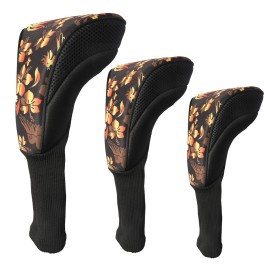 Black Golf Club Head Cover for Driver Fairway 3 Pcs Woods Headcovers, Golf Accessories Hybrid Head Covers Set with Interchangeable Tags 3 4 5 7 X