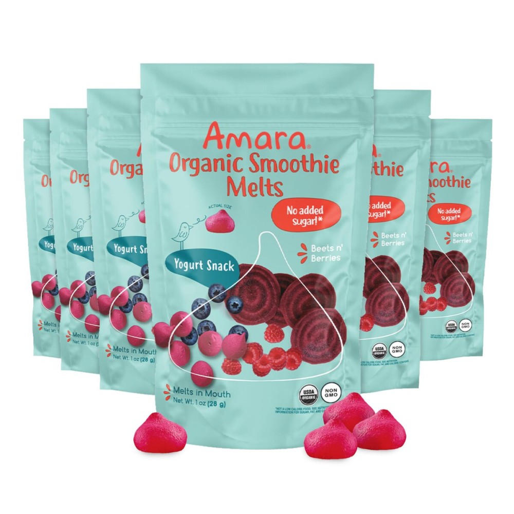 Amara Smoothie Melts - Beets n\' Berries - Baby Snacks Made With Fruits and Vegetables - Healthy Toddler Snacks For Your Kids Lunch Box - Organic Yogurt Melts - 6 Resealable Bags