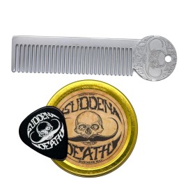 Mustache Wax Strong Hold Sudden Death 1 oz Tin & Platinum Death Grip Mustache Comb Mens Combo Kit - Grooming For Men Handlebar Moustache & Beard Wax Styling
