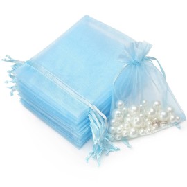 Akstore 100PCS 4x6(10x15cm) Drawstring Organza Jewelry Favor Pouches Wedding Party Festival Gift Bags Candy Bags (Pale Blue)