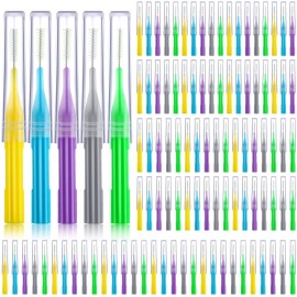 100 Pieces Braces Brush for Cleaner Interdental Brush Toothpick Dental Flossing Head Oral Hygiene Flosser Tooth Cleaning Tool (Light Blue, Yellow, Gray, Purple, Green)