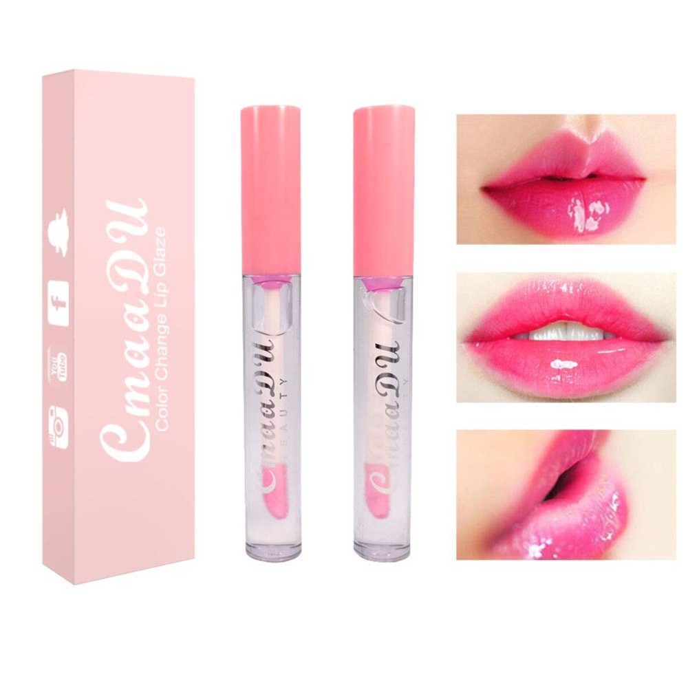 BINGBRUSH 2 Pcs Color Changing Lip Gloss Lip Oil Tinted, Pink Magic Mood Lipstick,Temperature Color Change Lip Stain Lip Balm, Longlasting Lips Will Not Dry Out